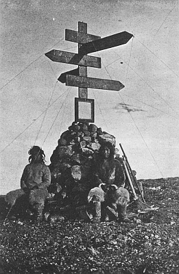 PERMANENT MONUMENT ERECTED AT CAPE COLUMBIA TO MARK POINT OF DEPARTURE AND RETURN OF NORTH POLE SLEDGE PARTY