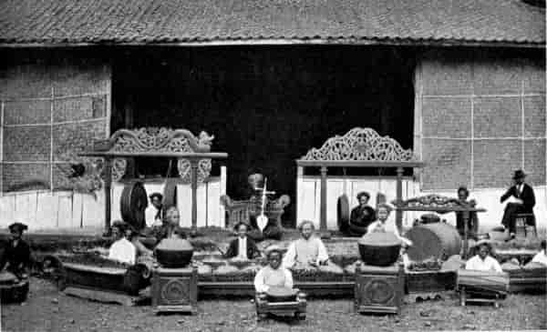 The native orchestra which accompanies every representation of the wayang.