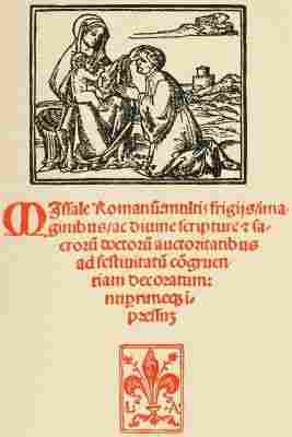 Example woodcut, use of red ink and printer's mark of Lucantonio Giunta.