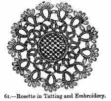 Rosette in Tatting and Embroidery.