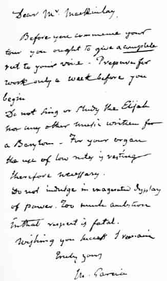FACSIMILE OF A LETTER WRITTEN BY MANUEL GARCIA AT THE AGE OF NINETY-FOUR.