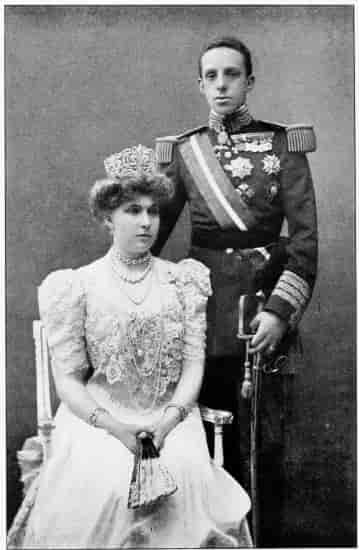 THEIR MAJESTIES THE KING AND QUEEN OF SPAIN. (From a Photograph specially forwarded to the Author by His Majesty.) Franzen, Madrid.
