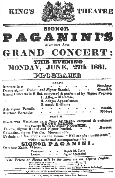 PLATE 18. (See Appendix.) Programme for a concert by Paganini.