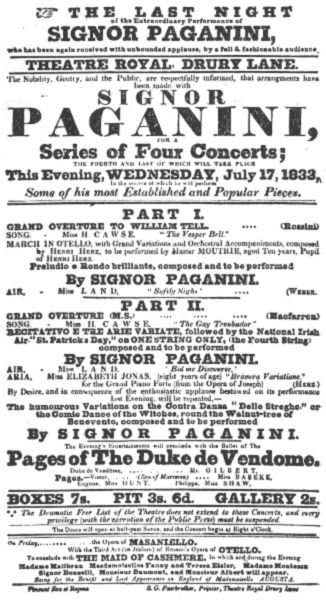 PLATE 21. (See Appendix.) Programme for a concert by Paganini.
