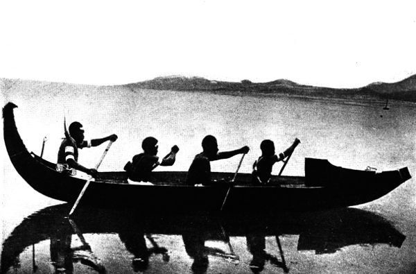 A Fijian head hunting canoe