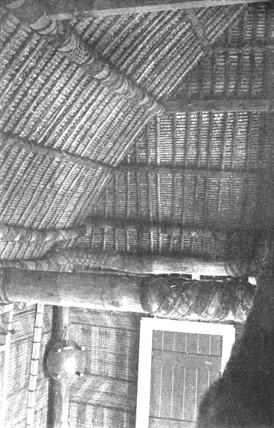 Interior of Fijian house, showing how it is bound together with coco fibre