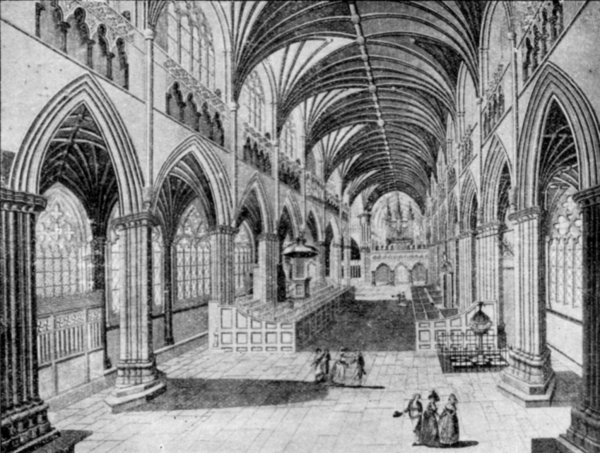 INTERIOR OF THE NAVE IN THE LAST CENTURY (FROM A PRINT IN THE BRITISH MUSEUM).