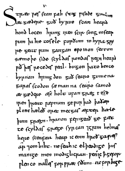 Illustration: A PAGE FROM THE MANUSCRIPT OF BEOWULF