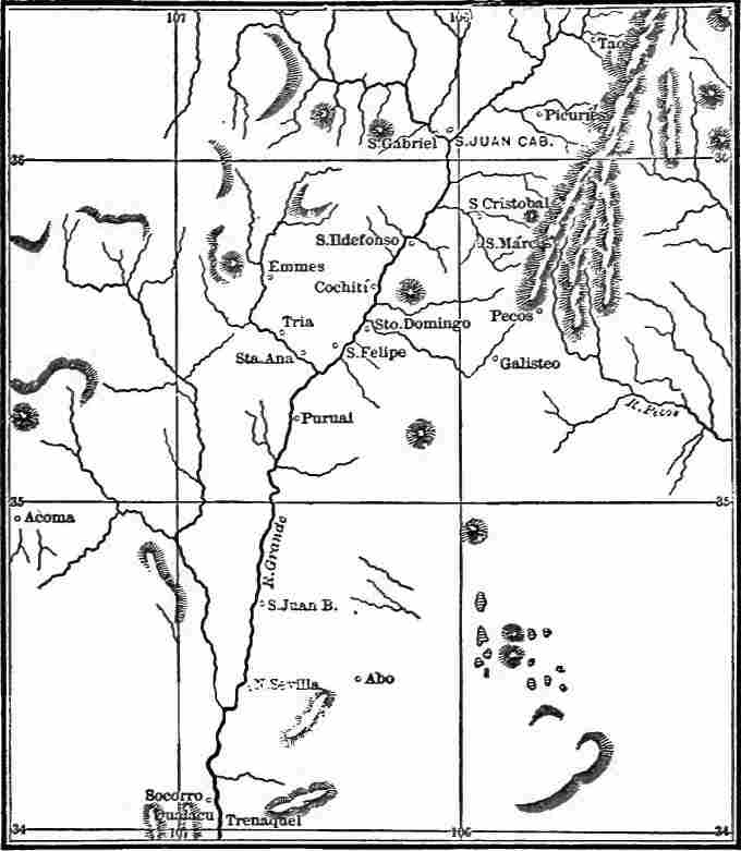 New Mexico in Oñate's Time (From Bancroft, Arizona and New Mexico, p. 137).
