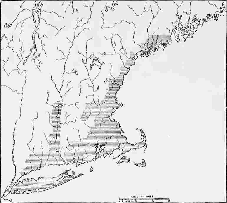 Settled Areas in New England and on Long Island, about 1700.