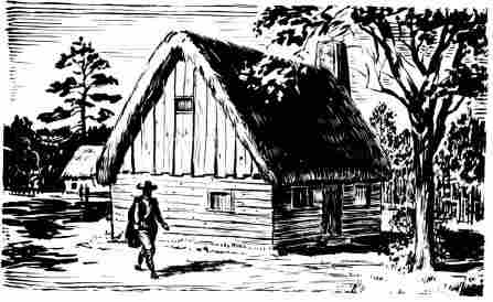 [Illustration: An early Jamestown house. (Conjectural sketch by Sidney E. King.)]