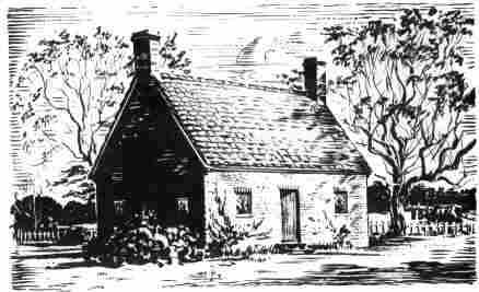 [Illustration: A brick house at Jamestown, about 1640. (Conjectural sketch by Sidney E. King.)]