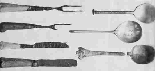 [Illustration: A few knives, forks, and spoons unearthed at Jamestown.]