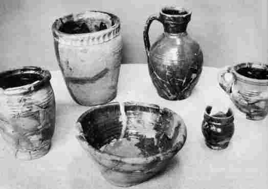 [Illustration: Examples of lead-glazed earthenware made at Jamestown about 1640-50.]