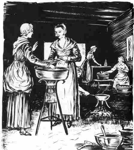 [Illustration: Brewing beer at Jamestown. (Conjectural sketch by Sidney E. King.)]