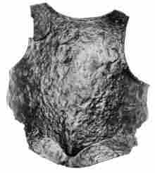 [Illustration: Breastplate from a light suit of armor found in a refuse pit. This was one type used between 1600 and 1640.]