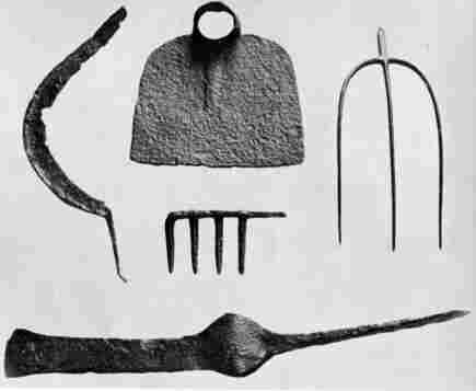 [Illustration: A few farm tools used by an early settler for cultivating his newly cleared land.]