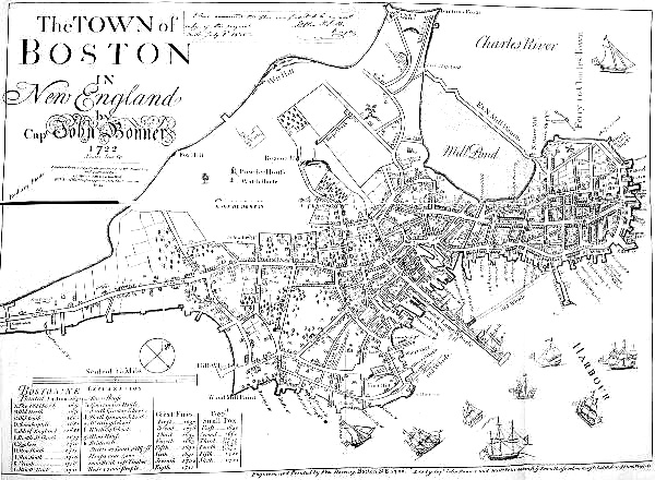 The TOWN of BOSTON in New England by Capt John Bonner 1722