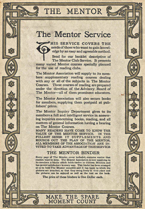 Back cover page: The Mentor Service