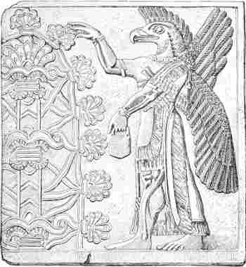 Fig. 8.—Eagle-headed divinity, from Nimroud. Louvre. Alabaster. Height forty inches. Drawn by Saint-Elme Gautier.