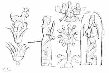 Fig. 69.—The Seal of Sennacherib. Cylinder of green feldspar in the British Museum.