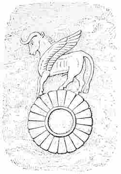 Fig. 141.—Winged bull upon a rosette; from Layard.