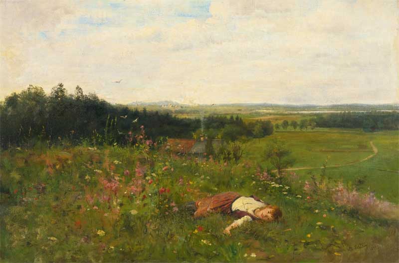 Young Girl in a Meadow. Adolf Echtler