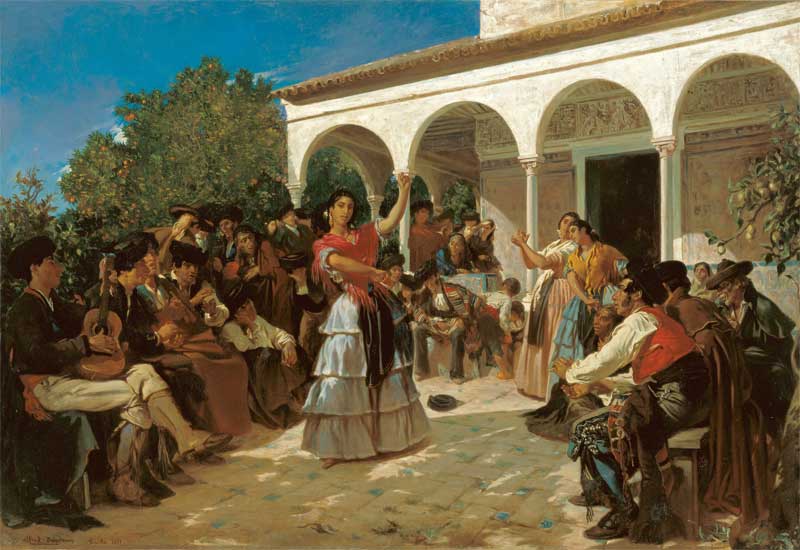A Gypsy Dance in the Gardens of the Alcazar in front of Charles V Pavilion. Alfred Dehodencq