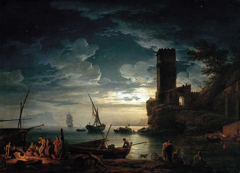 Night: Mediterranean Coast Scene with Fishermen and Boats. Claude-Joseph Vernet