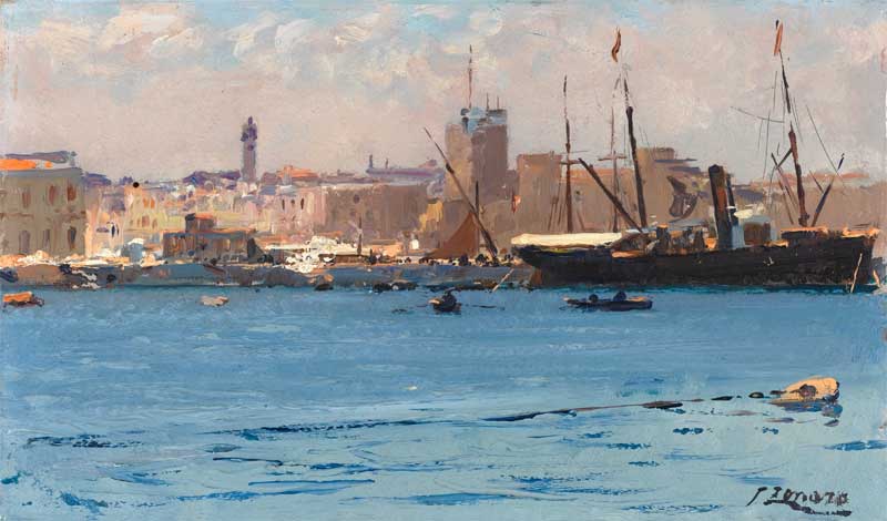 Boats in a Port . Fausto Zonaro