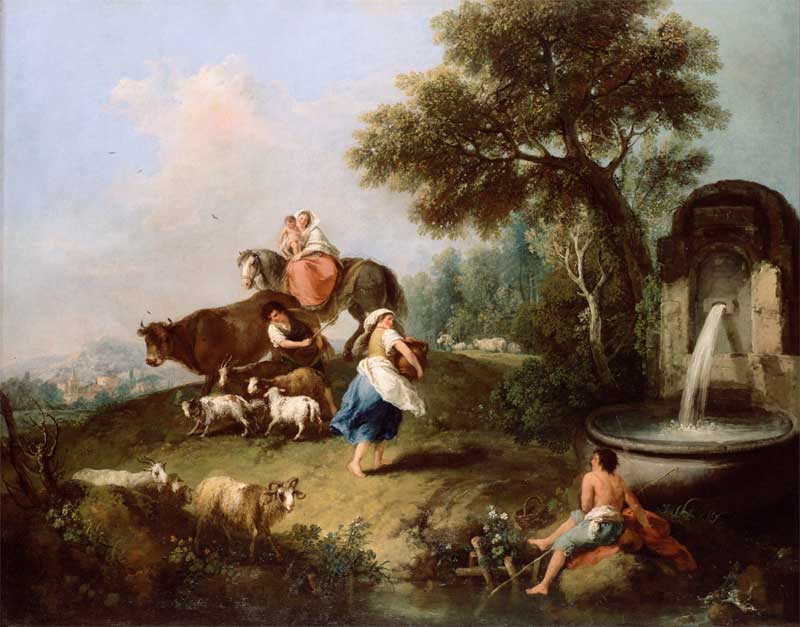 Landscape with a Fountain, Figures and Animals. Francesco Zuccarelli