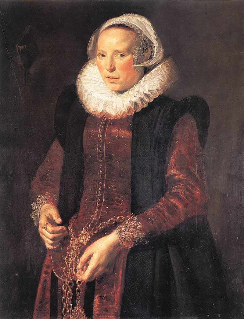 Portrait of a thirty year old woman with chain around the waist, Frans Hals