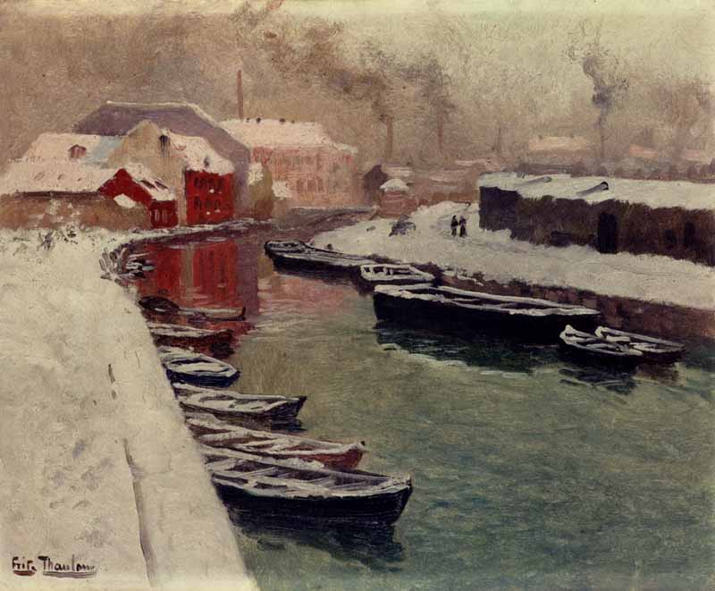 A Snowy Harbor View, Frits Thaulow