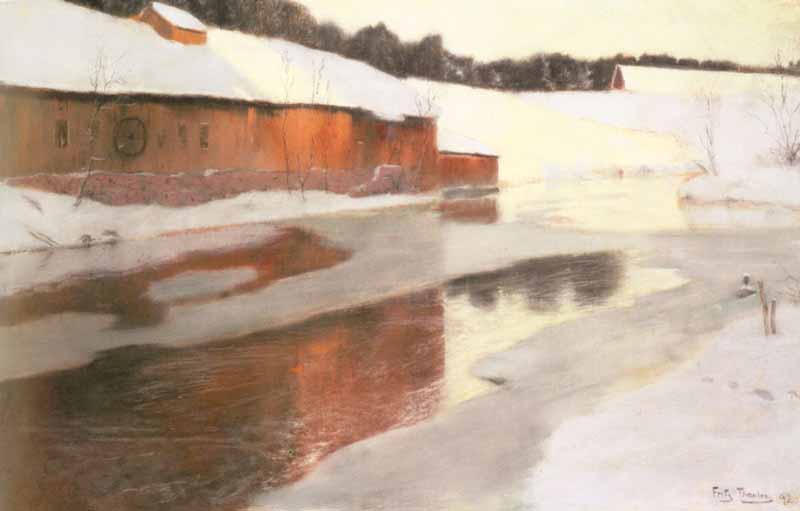 A factory Building Near An Icy River In Winter, Frits Thaulow