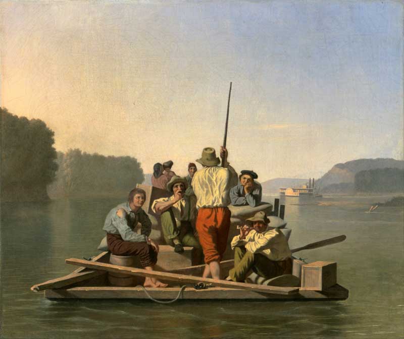 Lighter Relieving a Steamboat Aground. George Caleb Bingham