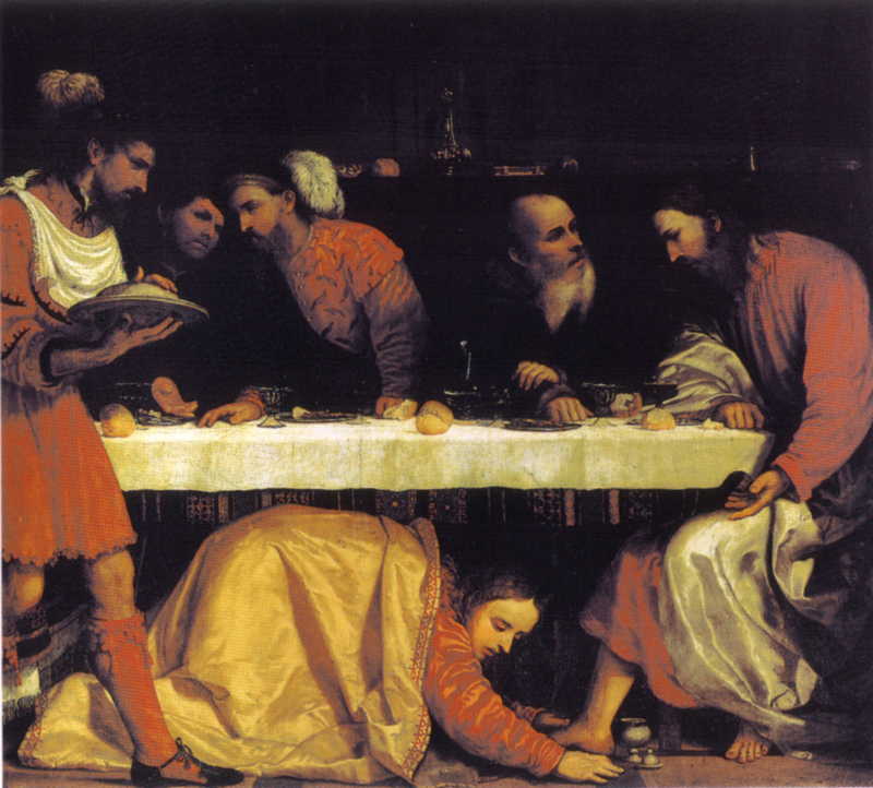 Dinner at the Pharisee's house, St. John evangelist . Girolamo Romanino