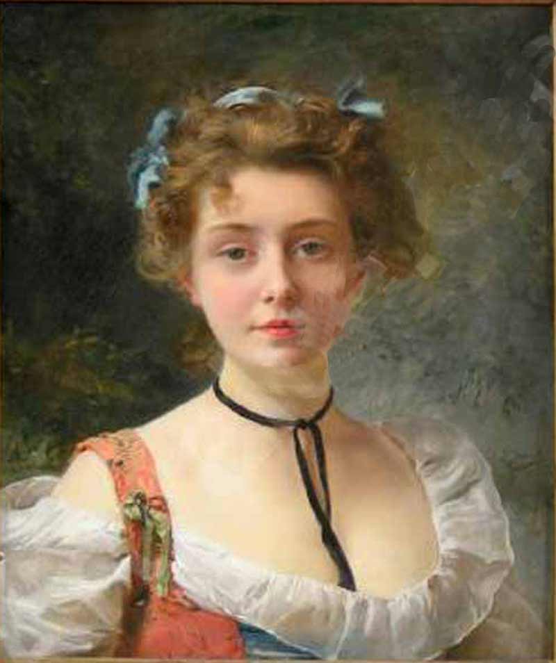 冬の華 油絵 Gustave Jean Jacquet_ピンクの婦人 ma2725 - 絵画