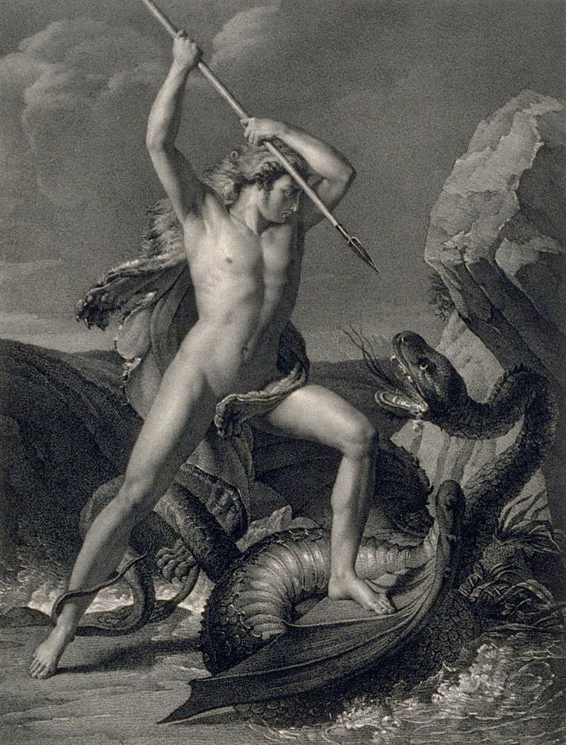 Cadmus fighting the dragon. Jean Alaux