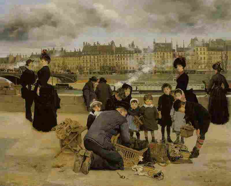 Children seller of toys on the waterfront Luvra, Jean Beraud