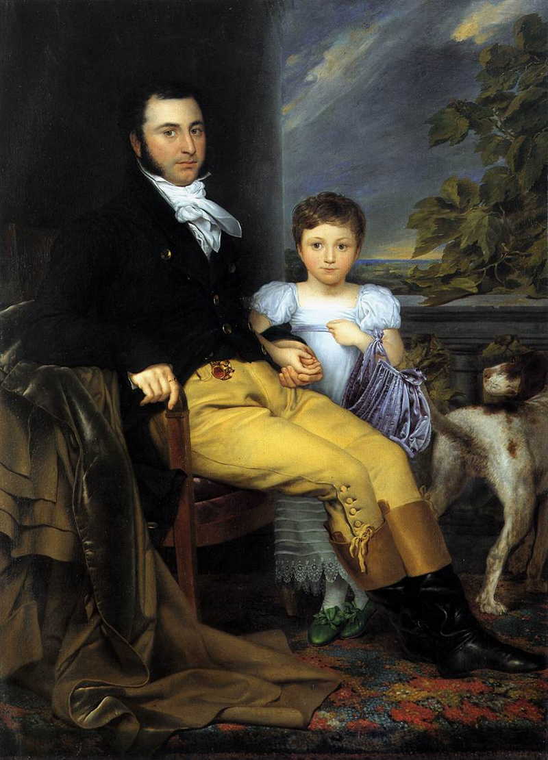 Portrait of a Prominent Gentleman with his Daughter and Hunting Dog. Joseph-Denis Odevaere