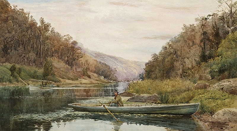 Boatman on the Hawkesbury River, at Cole and Candle Creek, near Akuna Bay, Julian Ashton