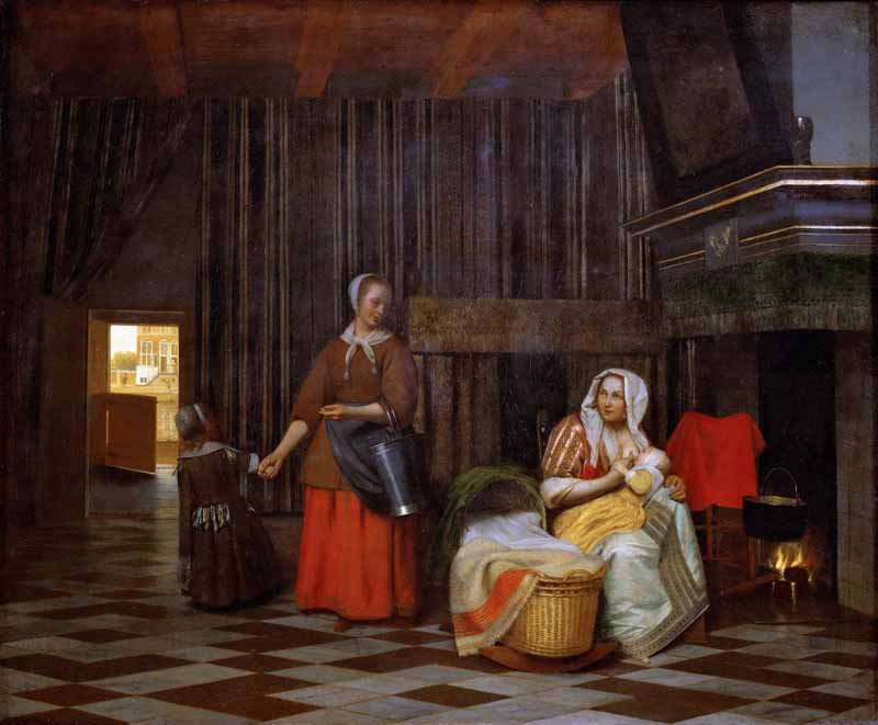 Interior with a Mother Feeding a Child and a Maid. Pieter de Hooch