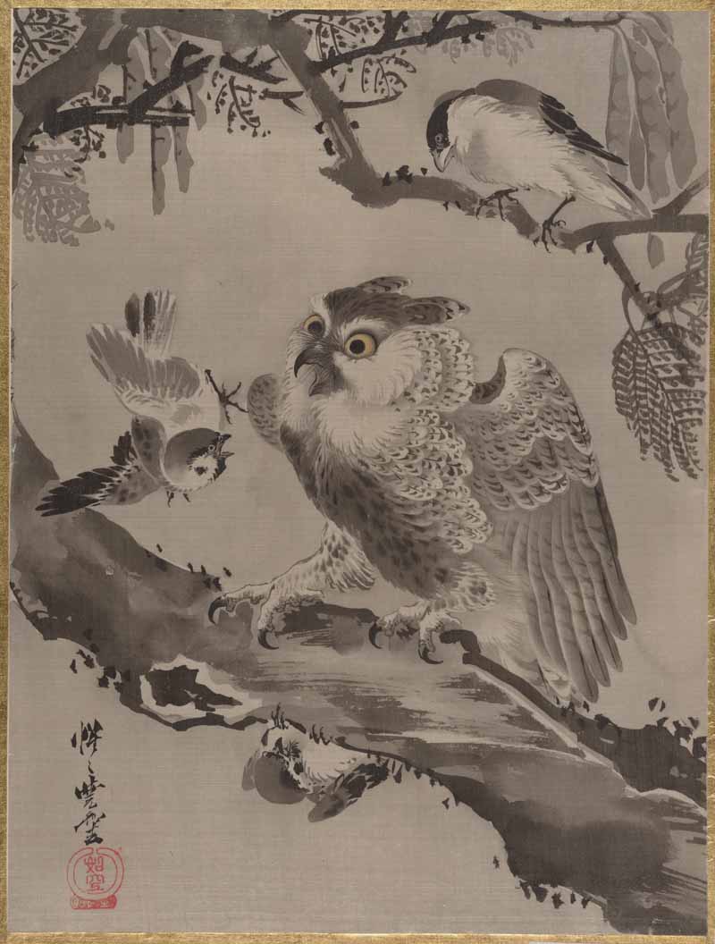 Owl Mocked by Small Birds, Kawanabe Kyosai