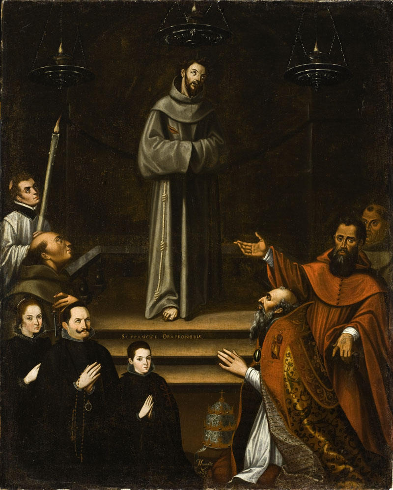 Saint Francis of Assisi Appearing before Pope Nicholas V, with Donors (La aparicion de San Francisco de Asis al Papa Nicolas V, con donantes). Antonio Montufar