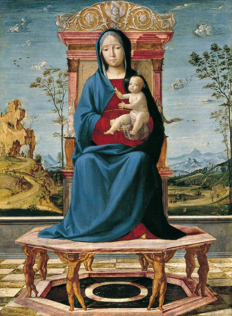 The Virgin and Child enthroned . Lorenzo Costa