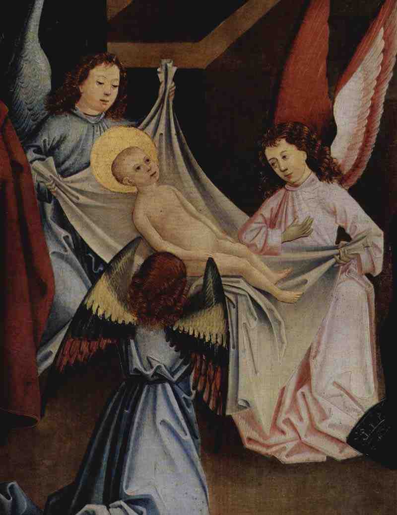 Nativity, Adoration of the Christ Child, Detail: Engel bear the Christ child. Friedrich Herlin (Cicle)