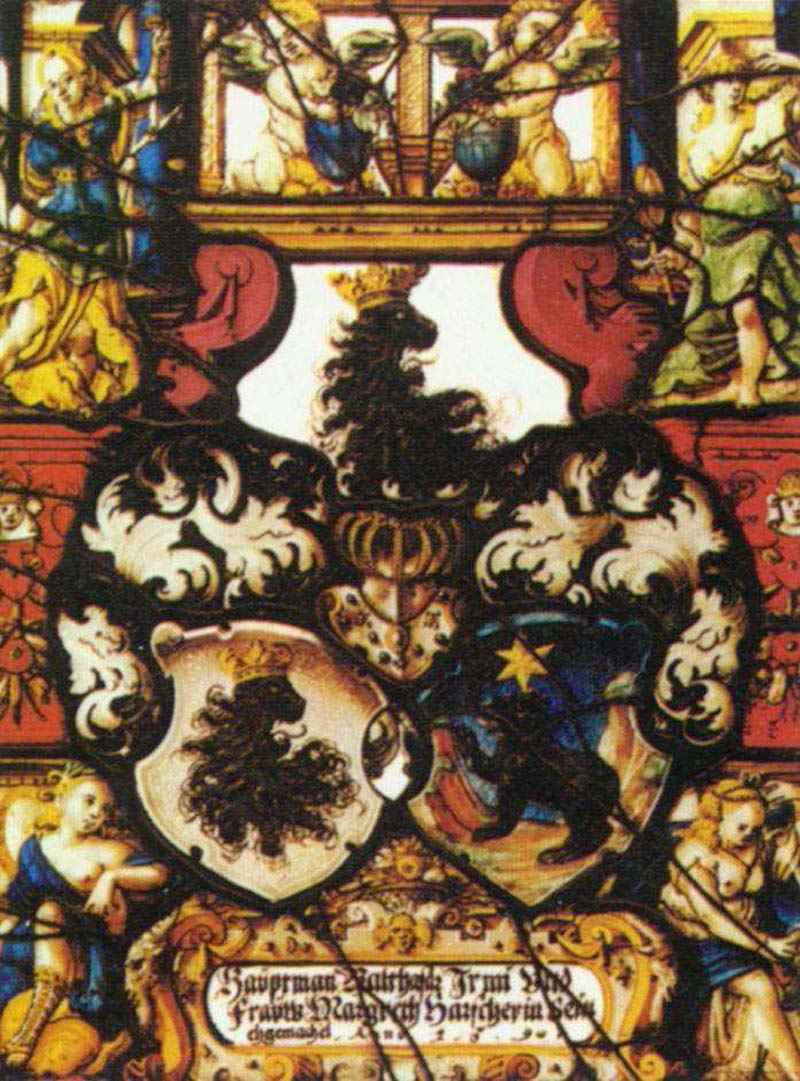 Alliance disc with the coat of arms of Captain Balthasar Irmi and his wife Margreth Harscher from Basel, Basel Master