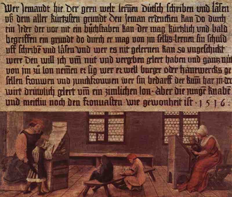 Principles of a schoolmaster, Scene: lessons for children. Hans Holbein the Younger