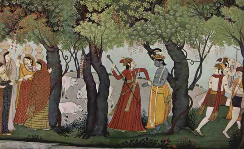 Radha Arrests Krishna , Indian painter around 1770