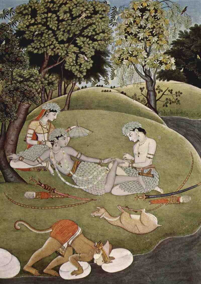 Rama and Sita in the forest. Indian painter 1780